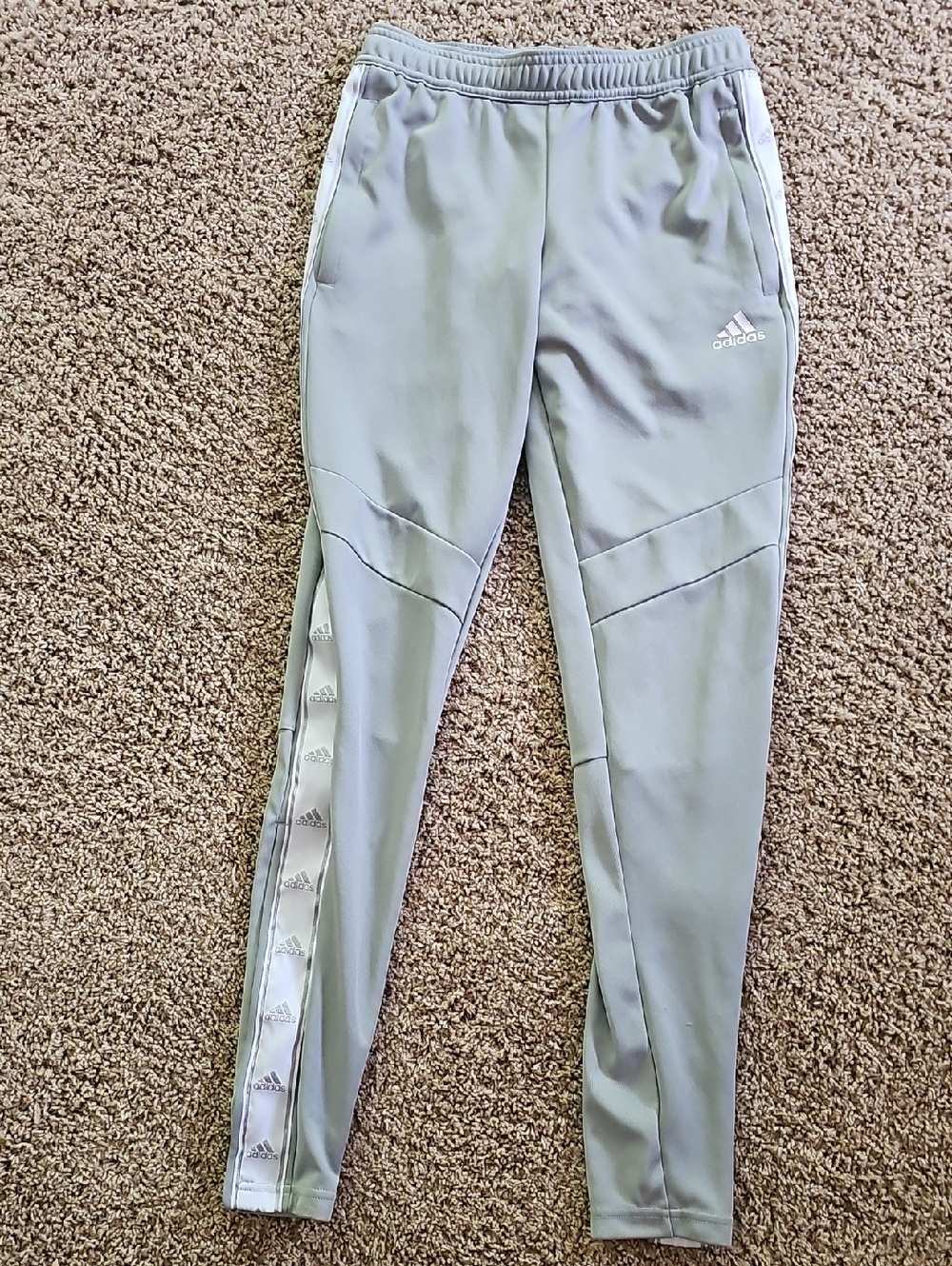 adidas Light Gray Track Joggers with Logo Tape